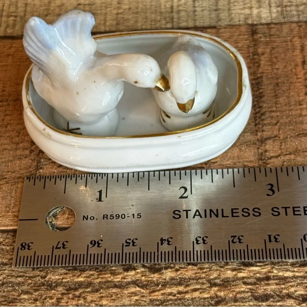 RARE 3 Pc Set Vintage Miniature Japanese Geese Salt & Pepper Shakers W/Tray